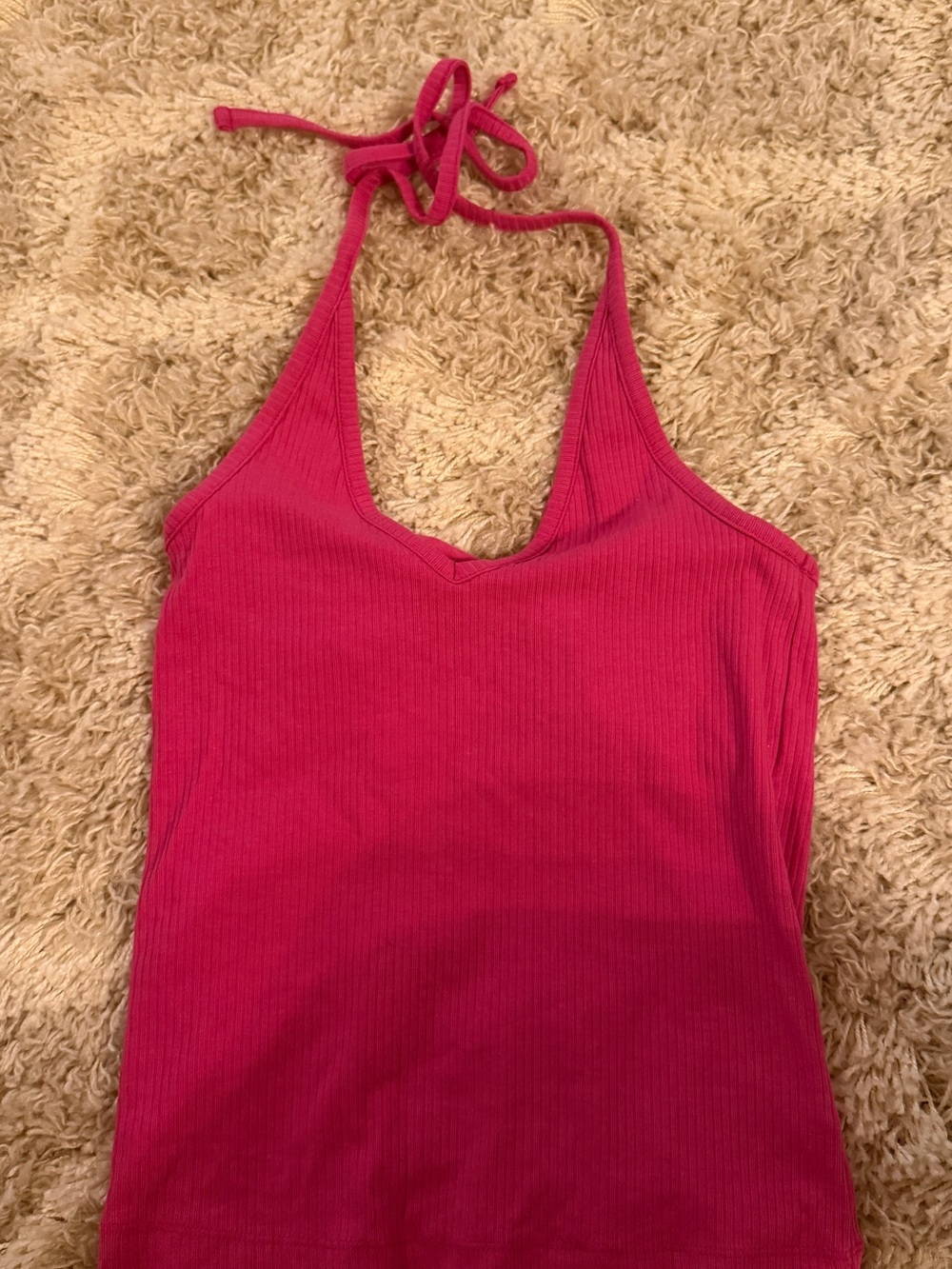 Hot Pink Ribbed Halter Tank Top